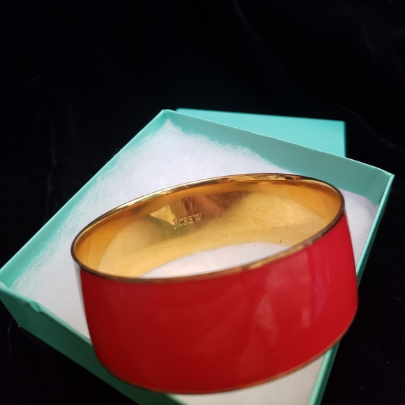 Coral red enamel on brass wide bangle - Picture 1 of 2